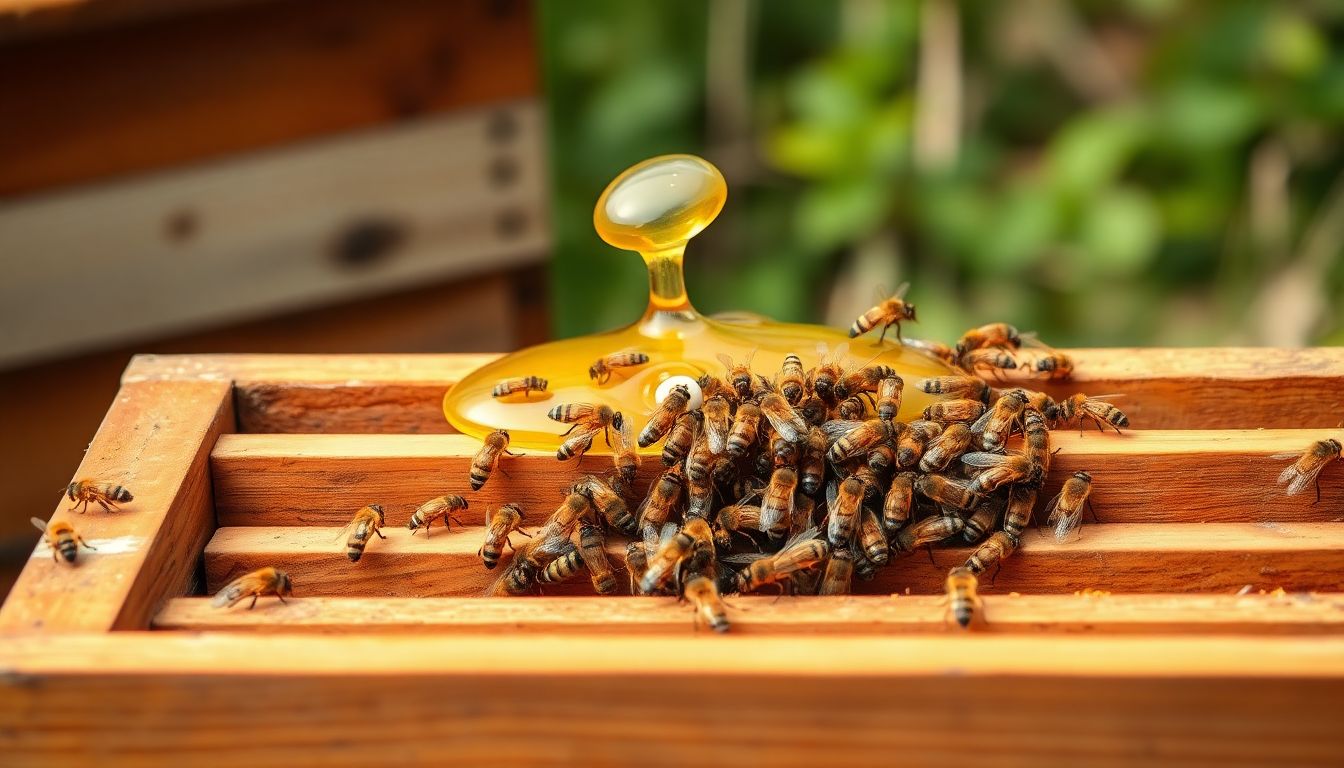 Bees feeding from a hive-top feeder