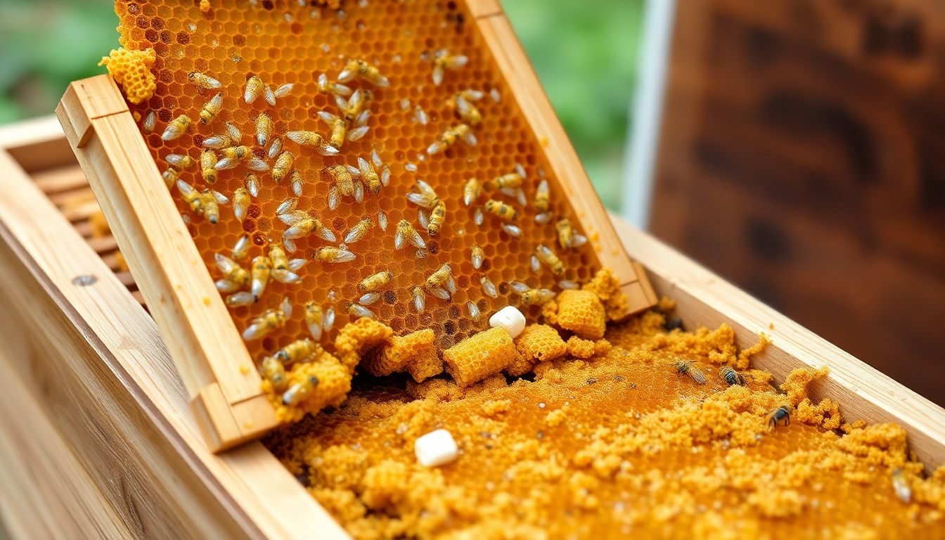Wooden hive frames with fresh honeycomb